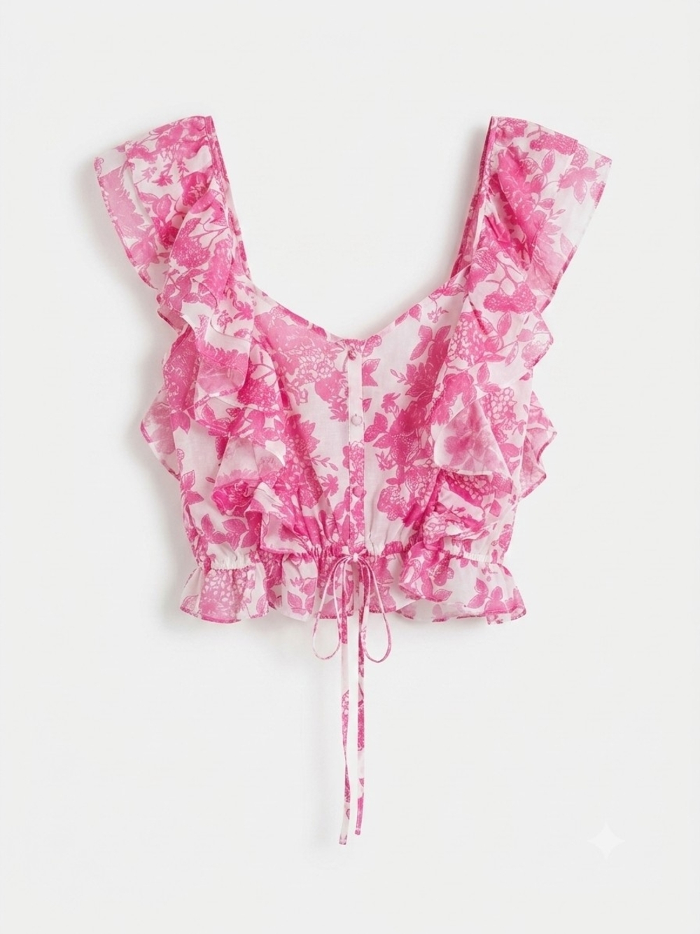 LoveShackFancy Pink Floral Ruffle Crop Camisole Top Size S